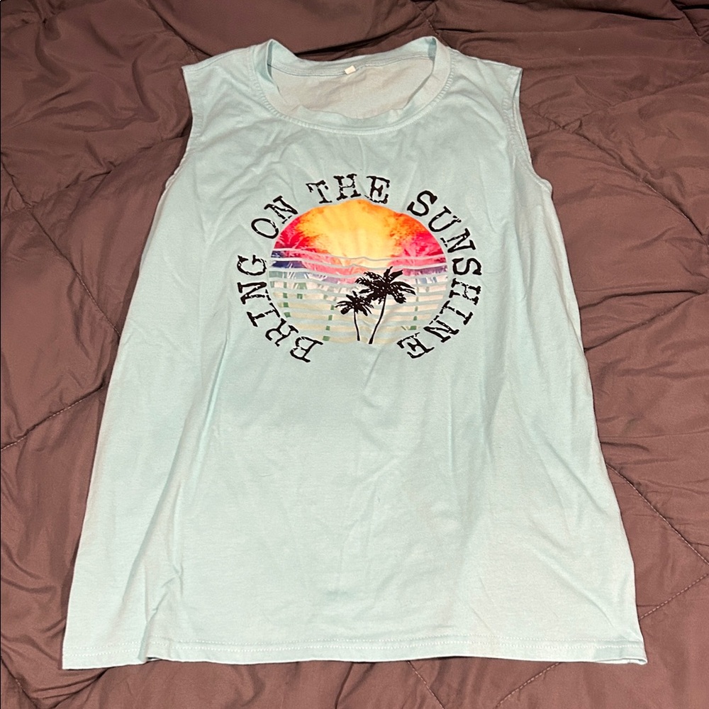 Bring on the Sunshine Graphic Tank Top - Light Blue
